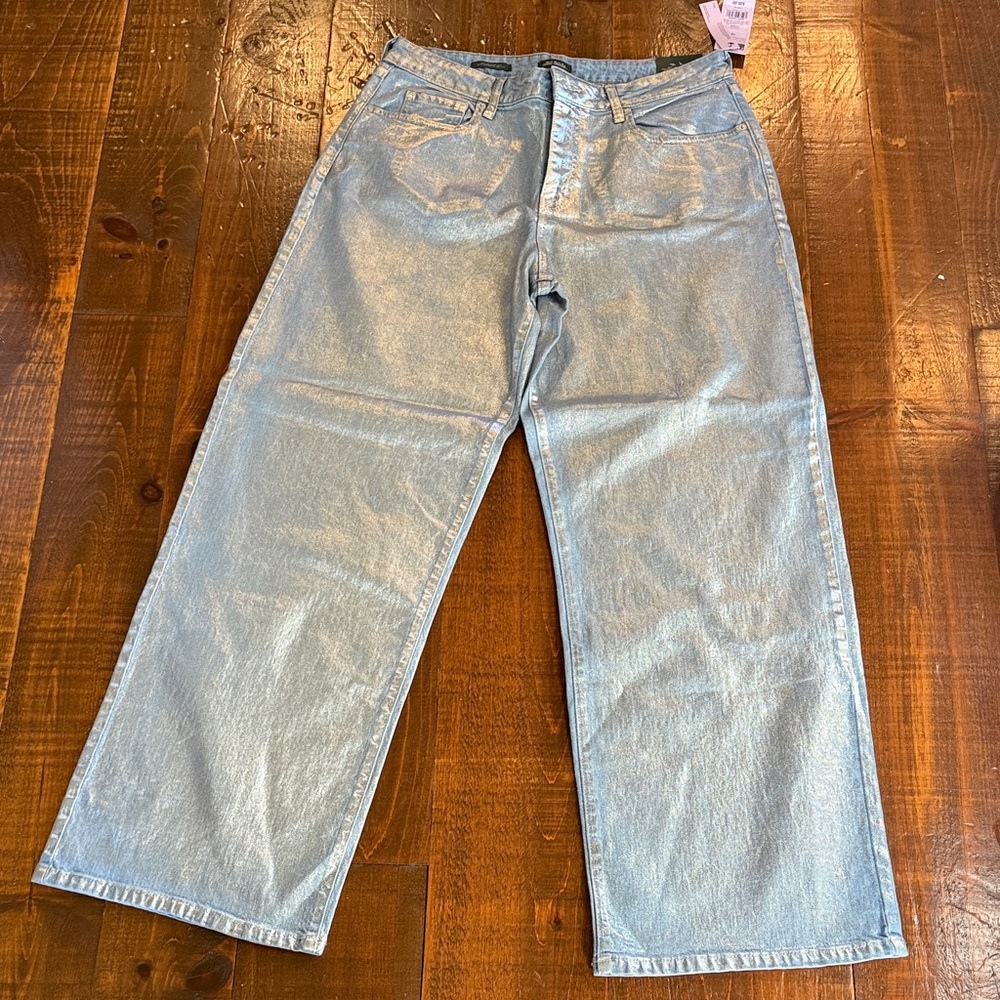 NWT. Silver coated denim